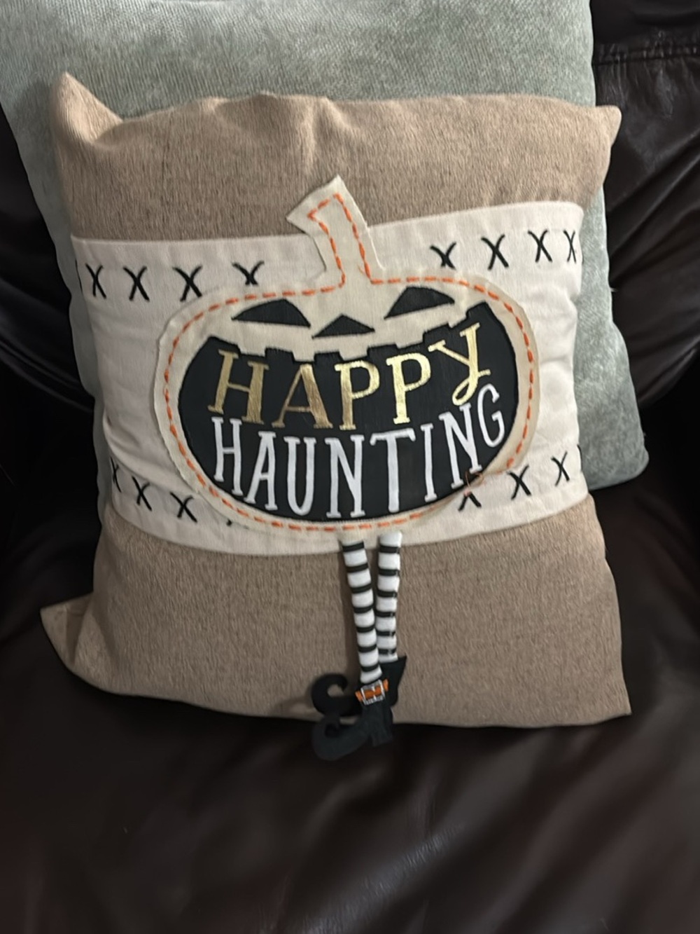 Happy Haunting Decorative Pillow - Brown/Black - mudpie